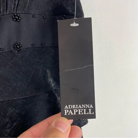 NWT Adrianna Papell Black Cocktail Dress Tiered Ruffle Sleeveless Beaded Neck - Picture 4 of 12